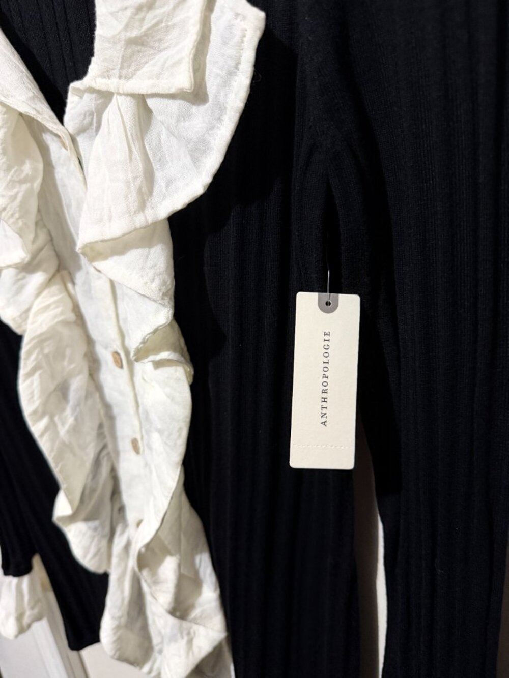 NWT by Anthropologie Black Ribbed Knit Ruffle Collar Layered Sweater Top - M - Picture 8 of 16